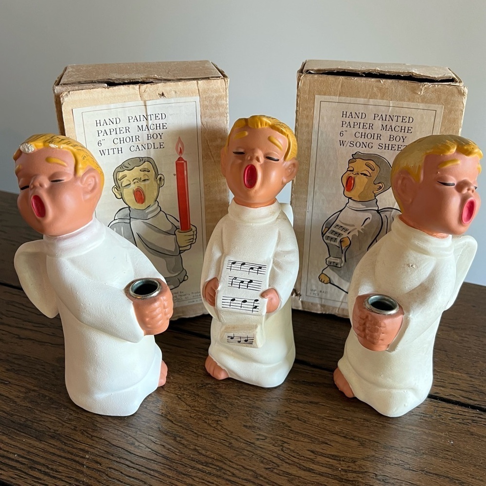 Vintage Paper Mache Choir Boy Figurine Set Of‎ 3 Christmas Decor Made In Japan